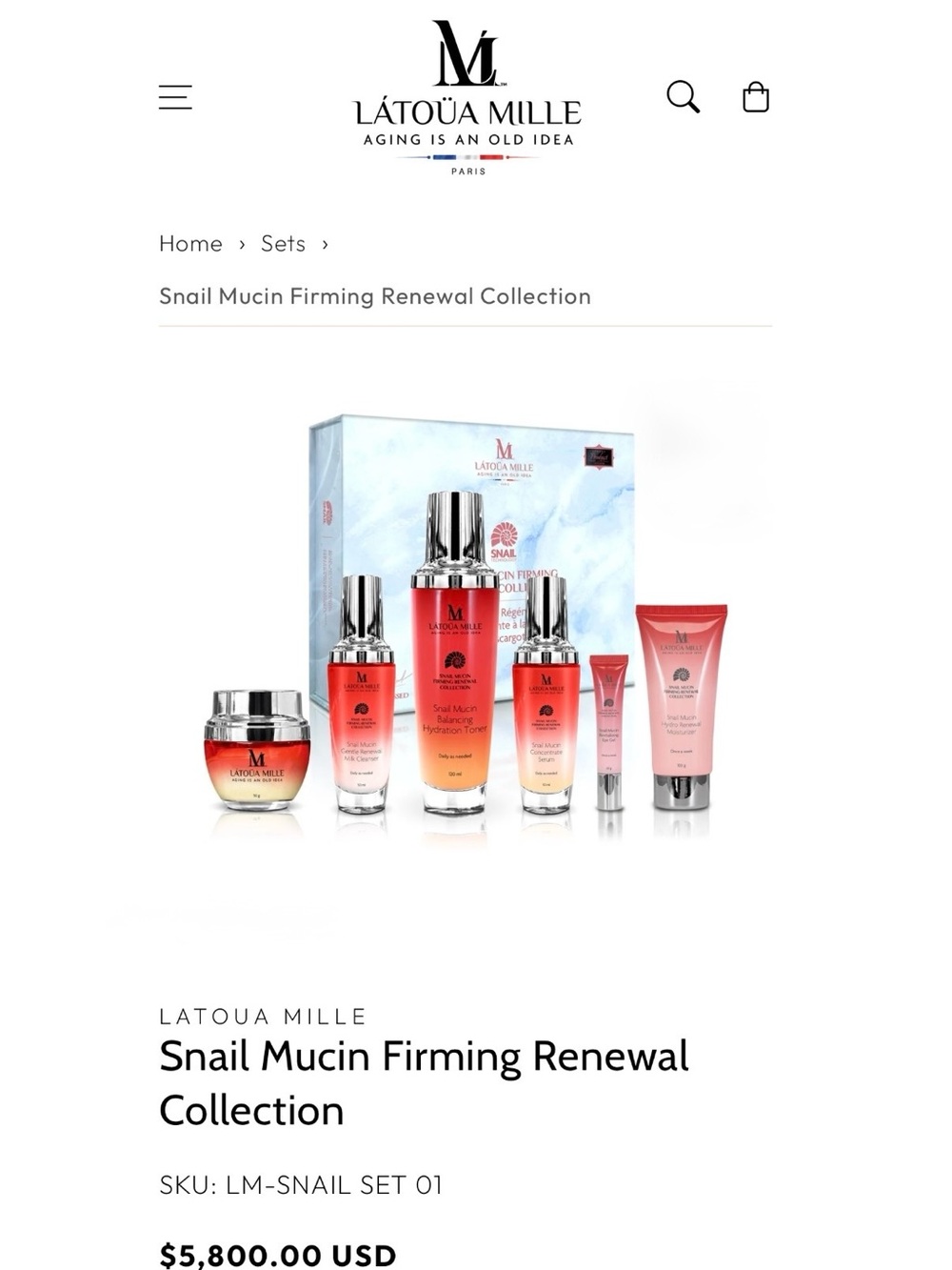 LATouA MILLE Snail Mucin Firming Renewal Collection – Pink/Coral Set